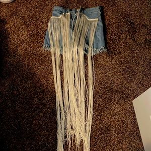 AP Blue small fringe blue Jean shorts